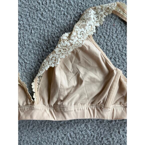 Wacoal Bralette 38 Lace Floral Embroidery V-Neck Comfort Wireless Cream Bra - Picture 7 of 16